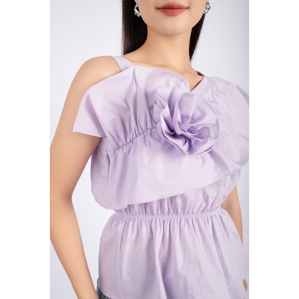 FAK31212 - Áo kiểu dạo phố vải thô dáng peplum eo bo chun vai lệch phối bèo tạo nơ 3D - PANTIO | BigBuy360 - bigbuy360.vn