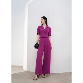 BQD32833 - Quần công sở vải thô đũi dáng suông ống rộng cạp liền thân sau phối chun - PANTIO