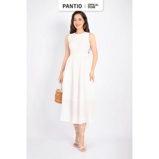 FDC33673 - Đầm công sở vải thô dáng xòe cổ tròn eo nối chân váy xếp nhún khóa thân sau - PANTIO