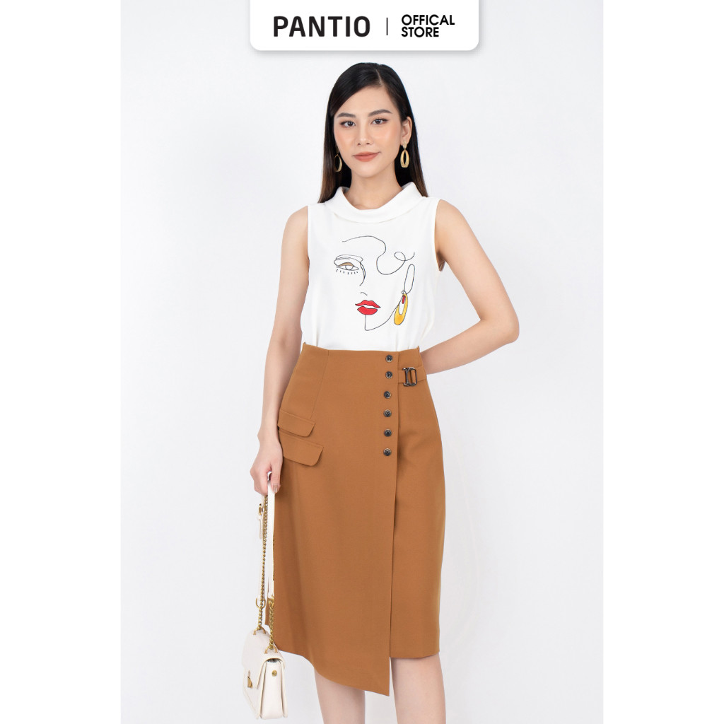 BAI32608 - Áo sơ mi kiểu vải lụa cát dáng suông cổ tròn gập thân ngực thêu trang trí - PANTIO