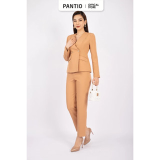  BAV92703 - Áo vest nữ công sở vải thô dáng ôm cổ V phối khóa kim loại trang trí - PANTIO 