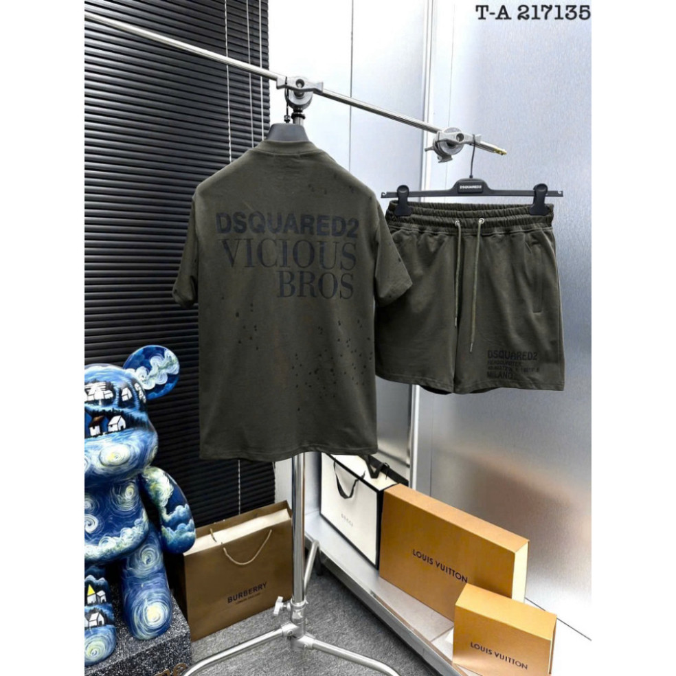 Bộ Quần Áo Phông Nam DSQ Boy phố_Vicious Bros In Lưng Hình Vảy Sơn Cực Nổi -Set Áo Phông DSQ In Chữ Vảy Sơn chất