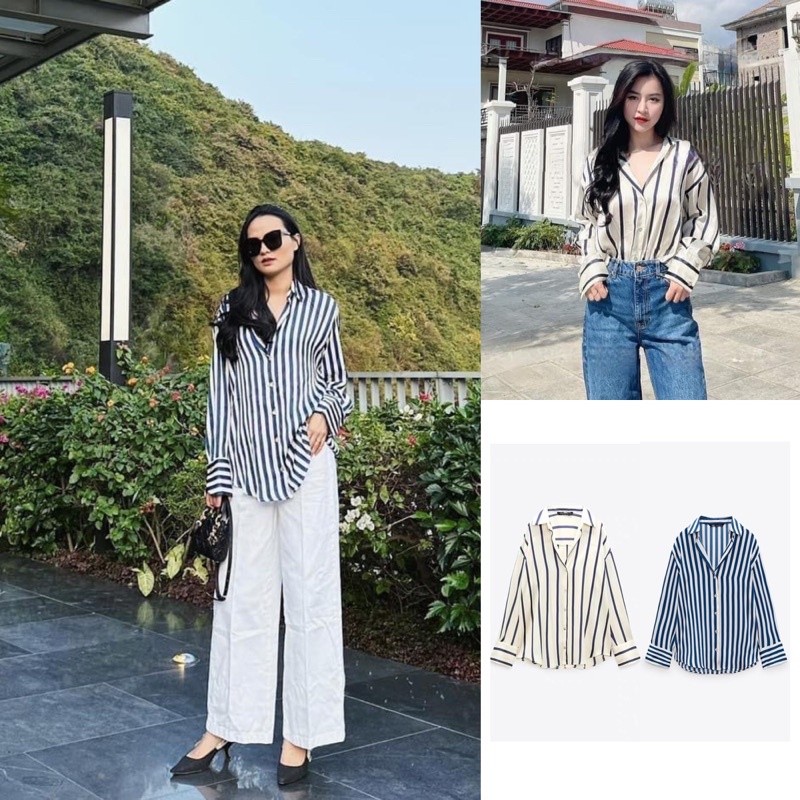 Áo sơ mi lụa kẻ sọc  xuất A166