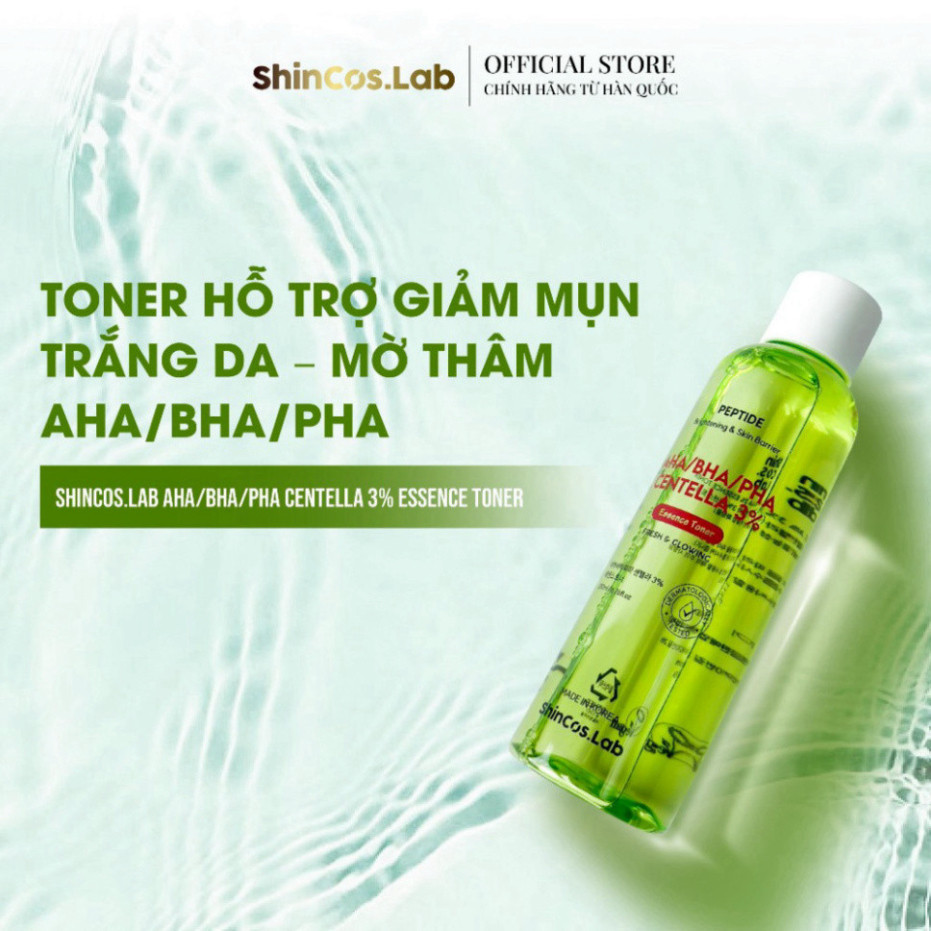 Toner Hỗ Trợ Giảm Mụn AHA/BHA/PHA, Trắng Da, Mờ Thâm – SHINCOS.LAB AHA/BHA/PHA CENTELLA 3% ESSENCE T