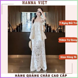  Set ren nữ Set đi biển nữ gồm áo quây họa tiết ren hoa dập nổi phối kèm chân váy Ms59 