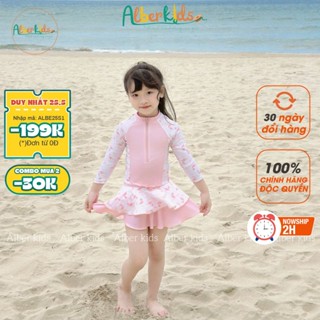 Sét đồ bơi bé gái ALBERKIDS áo dài tay kèm chân váy đi biển A0818