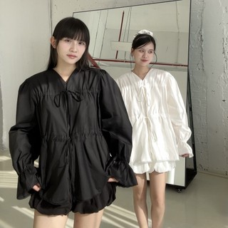  PEAR BLOUSE | mir.byhi | Áo baby doll dây rút tay dài viền ren 