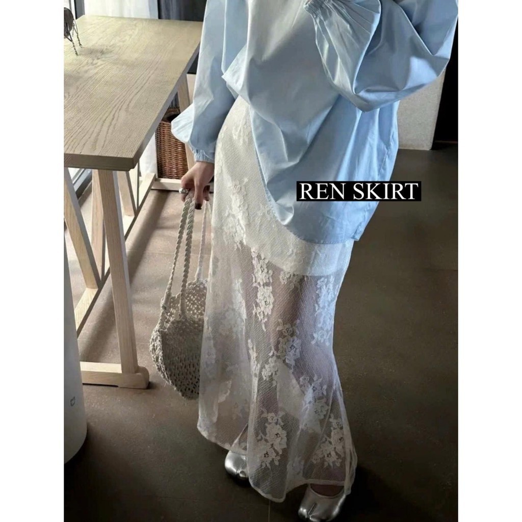 𝐑𝐄𝐍. 𝐒𝐊𝐈𝐑𝐓 | mir.byhi | Chân váy ren dài lót linen Hàn Quốc