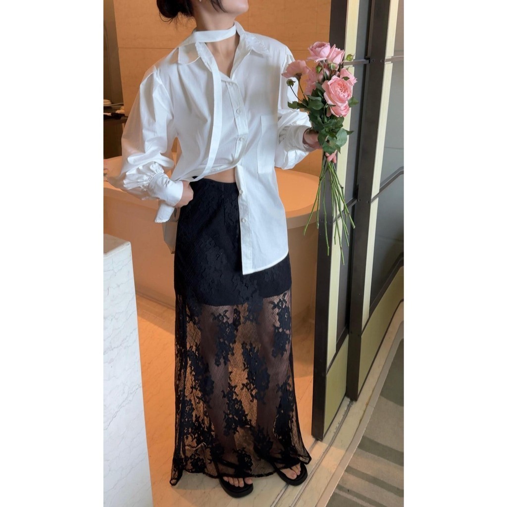 𝐑𝐄𝐍. 𝐒𝐊𝐈𝐑𝐓 | mir.byhi | Chân váy ren dài lót linen Hàn Quốc | BigBuy360 - bigbuy360.vn