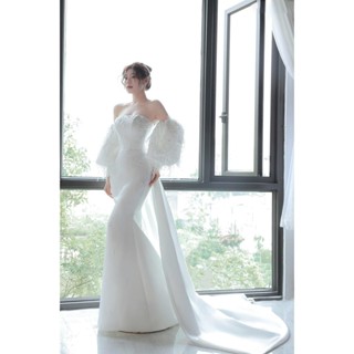  Váy tiệc đi bàn chụp ảnh cưới kèm tay dài phối lông vũ cao cấp kiểu dáng sang chảnh tôn dáng 