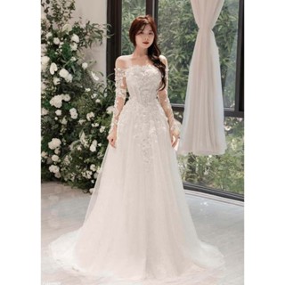  ẢNH THẬT SHOP_ Váy cưới chụp ảnh wedding tiệc,đi bàn dáng công chúa tay dài cao cấp 