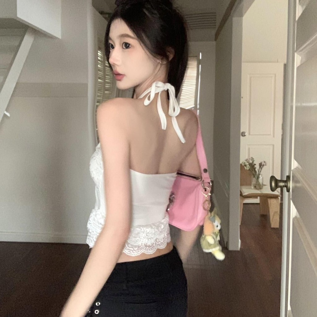 Áo croptop có mút ngực cho nữ áo 2 dây sát nách áo ống áo quây cổ yếm đính nơ nhún bèo ren AT23 | BigBuy360 - bigbuy360.vn