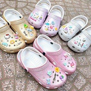 Dép Cross Clog Bling [Tặng 10 jitbitz + Vớ] sục cá sấu kim tuyến đúc nguyên khối quai ngang Nam Nữ 2025 ÊM NHẸ HAIMINHAN