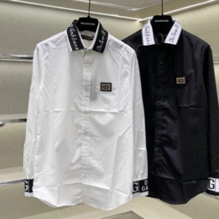 Áo sơ mi nam dài tay DG dệt cổ vải lụa nến thêu logo da tag sắt ngực phối bo chun ống dệt chữ cao cấp hàng xịn