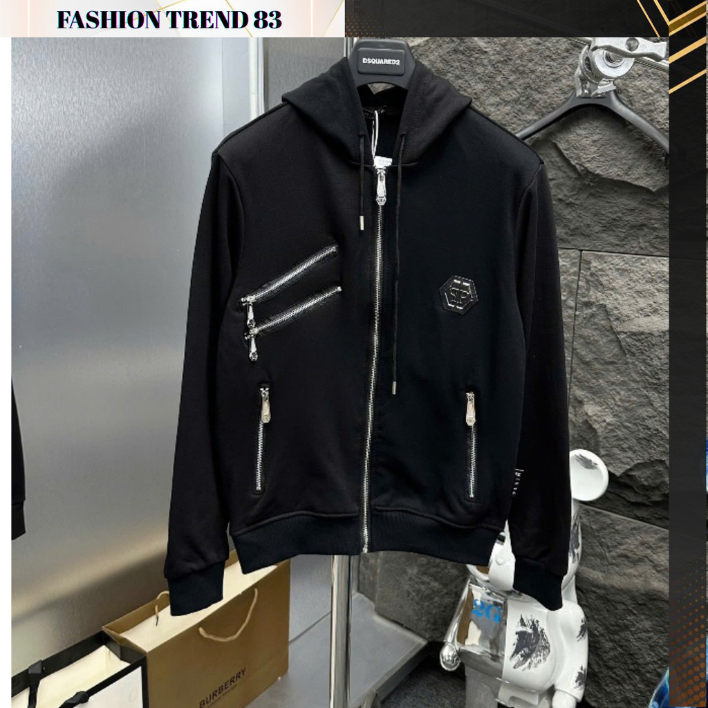 Áo hoodie Kéo Khóa zip nam Phillip Plein nỉ Chuẩn Hàng Quảng châu Siêu Đẹp, Áo Khoác Mũ Philipp Thêu