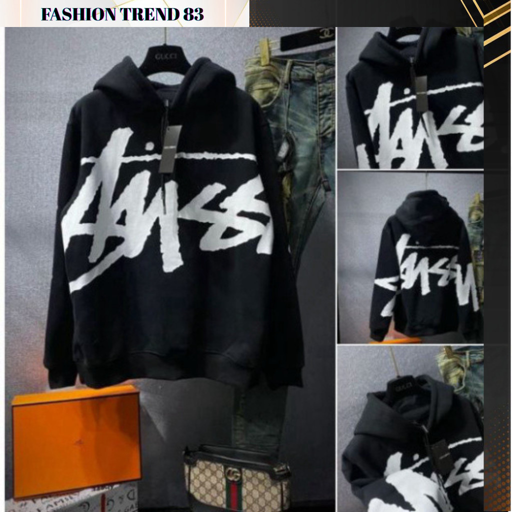 Áo Hoodie Stussy Nỉ Lót Bông Chữ Thêu Form Unisex Nam Nữ Áo hoodie Chữ Stussy Chữ To form rộng tay b