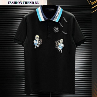 Áo polo Dolce hoạ tiết thêu logo phối cổ dệt chữ siêu đẹp - Áo polo nam hàng siêu cấp hot trend 2025
