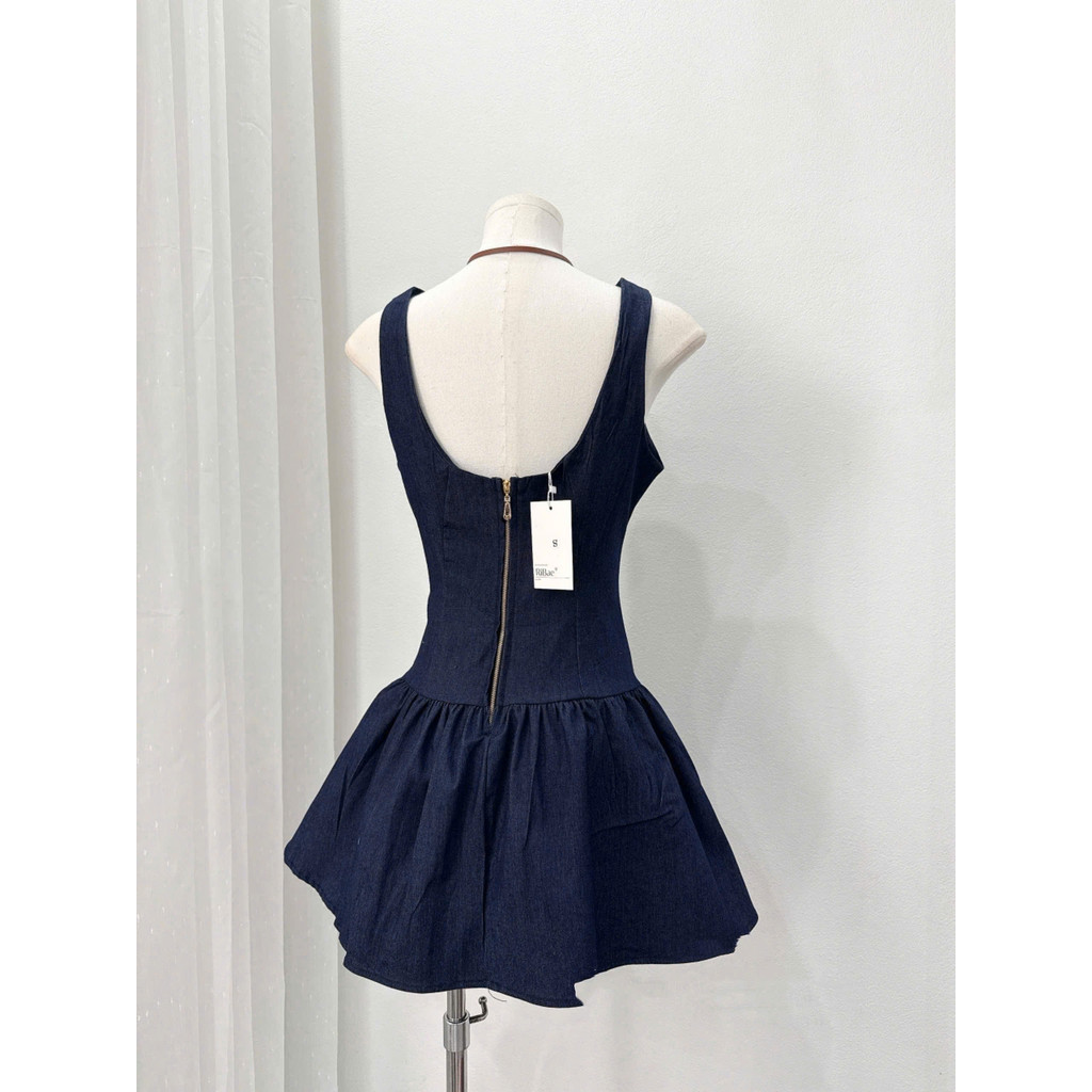 [V.08 Tặng Quần Bảo Hộ]: Váy Denim Xòe Cổ Thuyền Sát Nách Thiết Kế Hở Lưng Kế Hợp Khóa Kéo Siêu Slay (Ảnh Thật Trải Sàn) | BigBuy360 - bigbuy360.vn