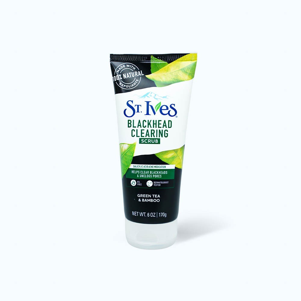 Sữa Rửa Mặt ST.IVES Blackhead Clearing Oil - Free Green Tea & Bamboo Scrub Trà Xanh Than Tre (170g)
