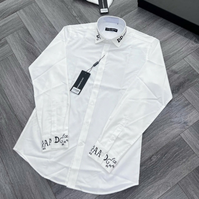 Hot ```Áo Sơ Mi D.G Có Họa Tiết In Ở Cổ Và Ống Tay, Somi Trắng Đẹp Trai D&G```
