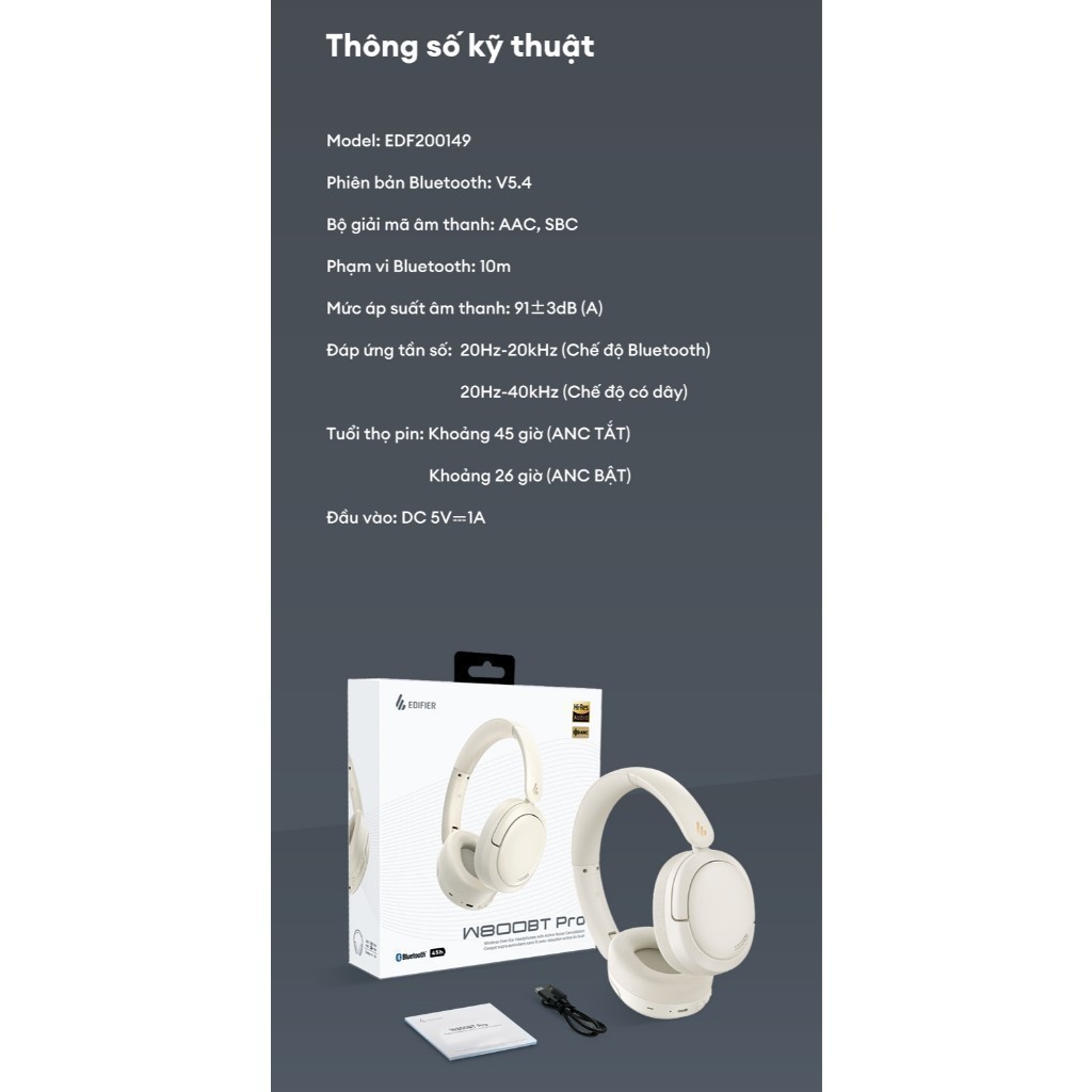 Tai Nghe Bluetooth Chụp Tai Không Dây EDIFIER W800BT Pro/Atom Max - Chế Độ Chống Ồn - Nghe Đến 45H -15 Tháng Bảo Hành | BigBuy360 - bigbuy360.vn