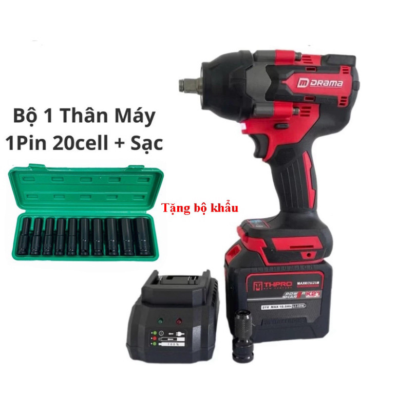 Tặng bộ khẩu Máy Bulong Pin DRAMA D-5598 Lực Siết Khỏe Động Cơ Không Chổi Than