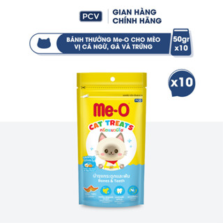  Combo 10 gói Bánh thưởng cho mèo Me-O vị tôm  cá hồi  cá ngừ gà và trứng gói 50gr 