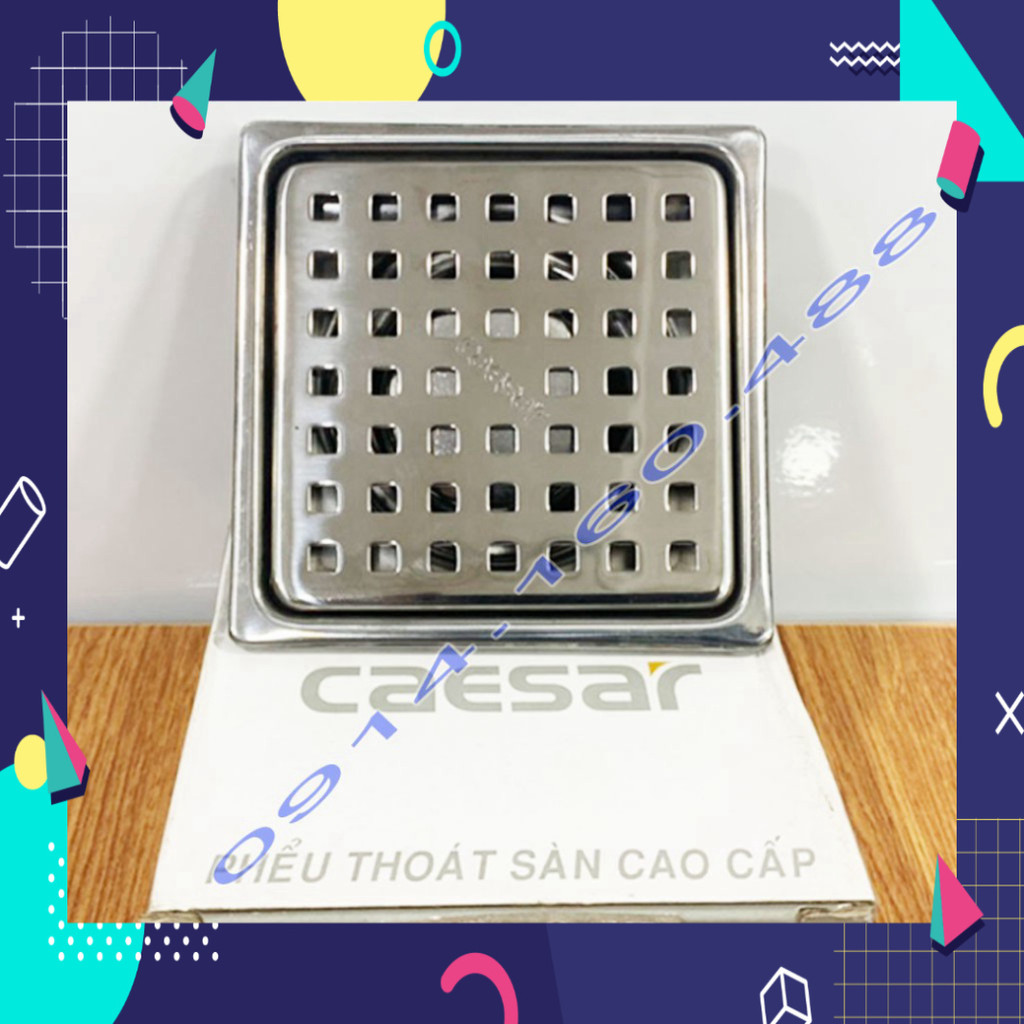 Thoát sàn Caesar 10x10cm ST1010B, phễu thoát sàn 10x10cm ống D60 Inox SUS304 caro thoát nước nhanh c