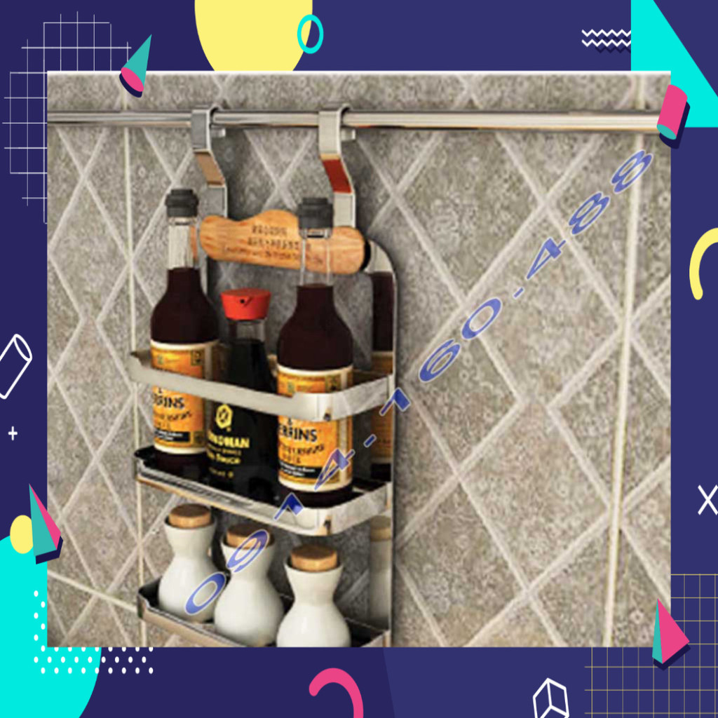 Kệ treo gia vị 2 tầng KAG-ED227, kệ treo đồ nhà bếp có móc treo, kệ gia vị Euro .