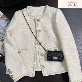 (HÀNG SẴN)- Áo khoác dạ tweed màu trắng thu đông 2025