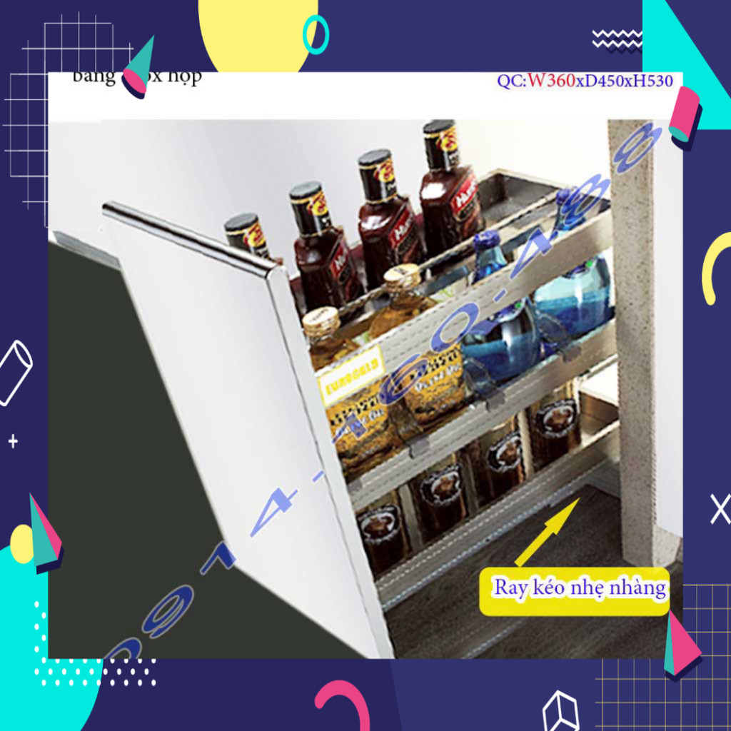 Kệ Gia vị KAG-ED243-40cm, kệ đựng gia vị Euro Inox hộp cao cấp ray giảm chấn âm tủ bếp 40cm .