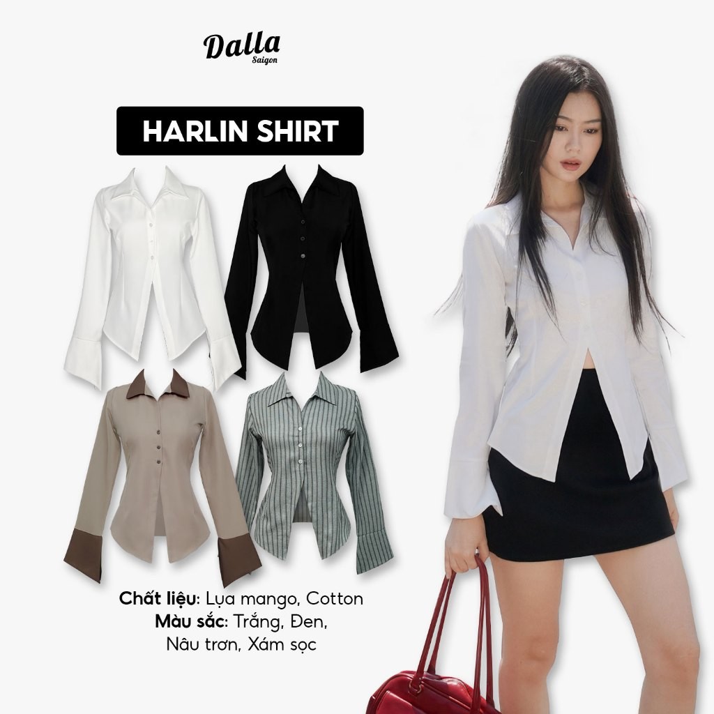 DALLA Áo sơ mi trắng nữ phom ôm tay dài (SM04) Harlin Shirt