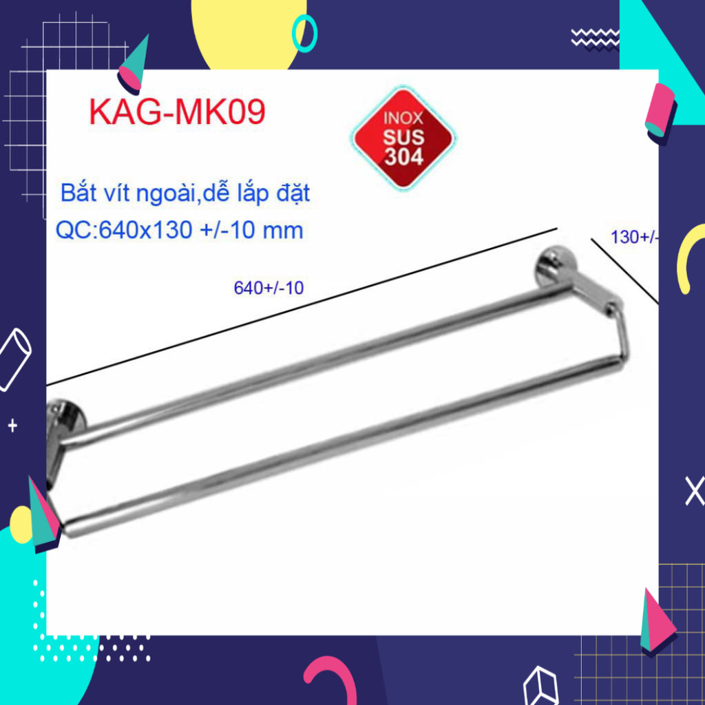 Thanh treo khăn đôi nhà tắm, giá treo khăn Inox, máng khăn KAG-MK09 .