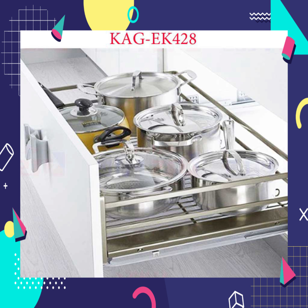 Kệ chén bát xoong nồi Euro âm tủ bếp inox 304, Kệ đa năng ray kéo tủ bếp dưới 80cm KAG-304EK428, khu