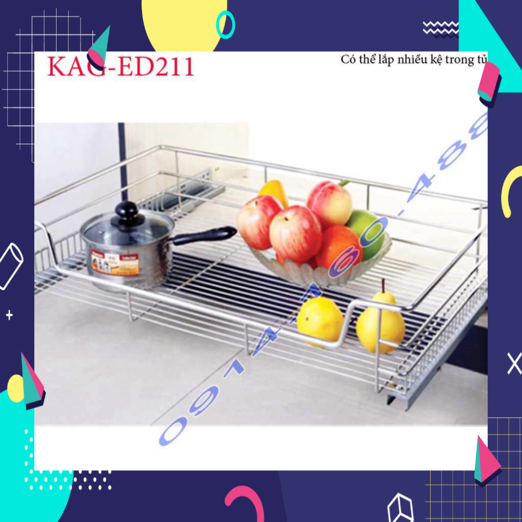 Kệ xoong nồi Euro KAG-ED211-90cm, giá xoong nồi inox âm tủ 90cm có ray giảm chấn êm ái siêu bền sản 
