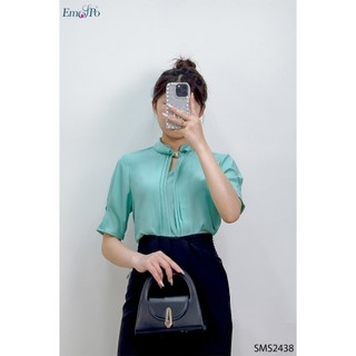 Áo sơ mi cổ 3 phân thiết kế bấu mi dọc thân đính mặt EMSPO SMS2438