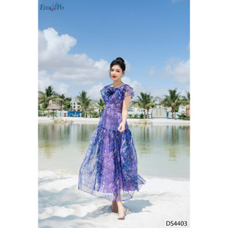 Đầm xòe dài tay cánh tiên 2 tầng đính hoa cổ EMSPO DS4403