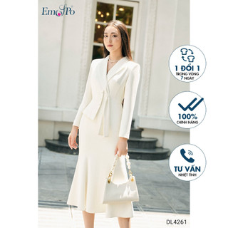 Đầm đuôi cá Emspo cổ bẻ ve, đính cúc trai DL4261