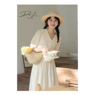 (ORDER)- Set Áo Váy Vintage Thêu  Ren Nhật Bản Phong Cách Retro Cho Nữ Mùa Hè Thiết Kế Mới 2024