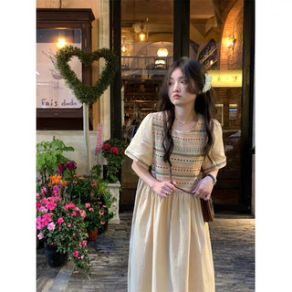 (ORDER) Váy cộc tay thêu thổ cẩm xòe dài babydoll -Kèm ảnh thật