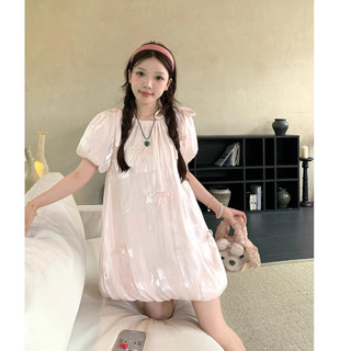   ORDER  Đầm Nữ Tay Bồng Gắn Nơ Nhẹ Nhàng Tiểu Thư Váy Nữ Dáng Rộng Váy Babydoll Phong Cách Ngọt Ngào 