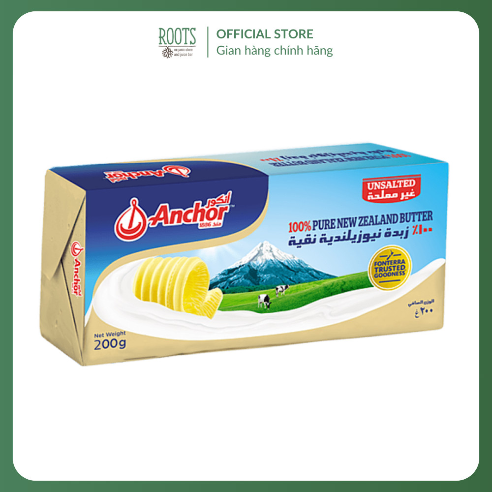 (Ship hỏa tốc) ANCHOR - Bơ Lạt, Unsalted Pure New Zealand Butter (200g)