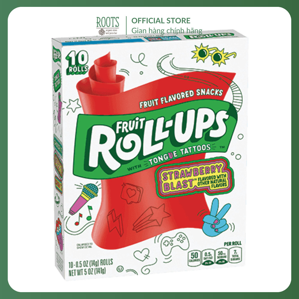 (Ship hỏa tốc) Kẹo Trái Cây Cuộn Vị Dâu, Fruit Roll-Ups with Tounge Tattoos, Strawberry Blast, 10 Cu