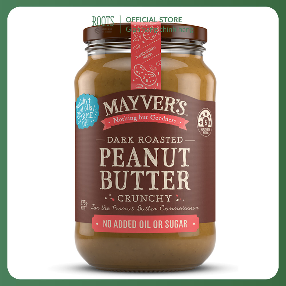 (Ship hỏa tốc) MAYVER'S - Bơ Đậu Phộng Có Hạt, Dark Roasted Peanut Butter Crunchy, No Added Sugar (3