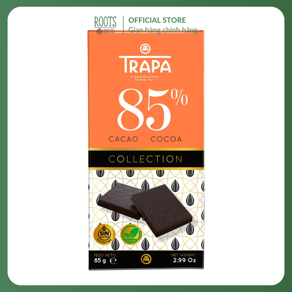 (Ship hỏa tốc) TRAPA - Socola Đắng, Vegan Collection, 85% Cocoa, 2.99 oz (85g)