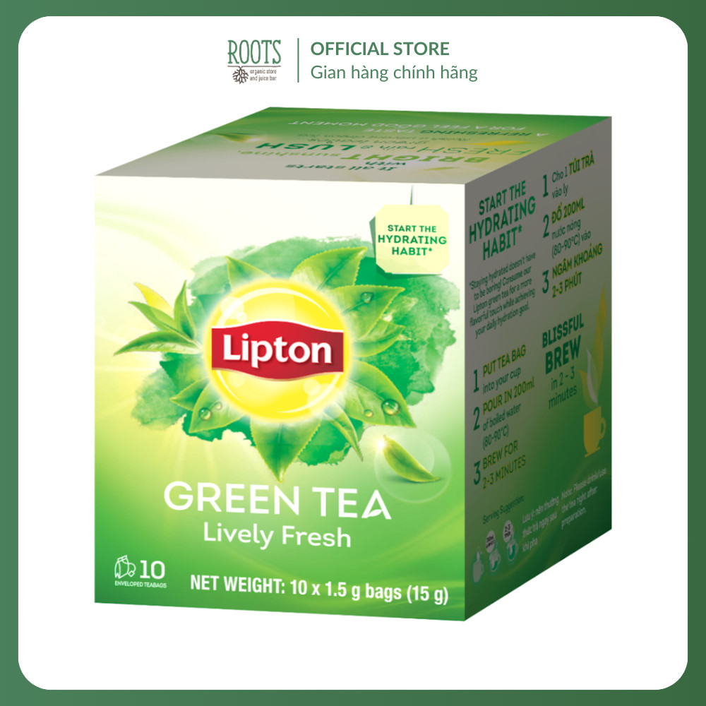 (Ship hỏa tốc) LIPTON - Trà Xanh Sống Động Tươi Mới, Green Tea, 10 Gói (15g)