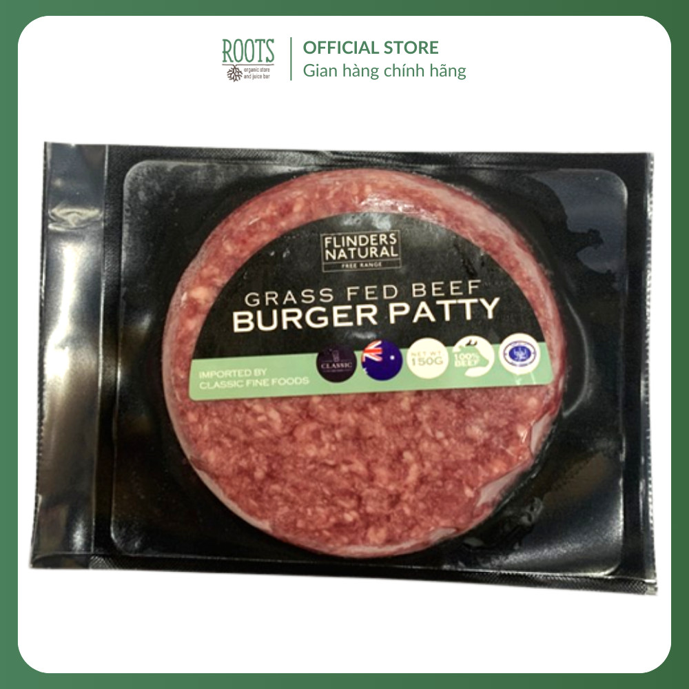 (Ship hỏa tốc) FLINDERS NATURAL - Thịt Bò Burger, Grass Fed Beef Burger Patty (150g)