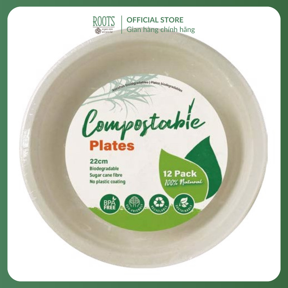 (ShipHỏaTốc) UNCLE BILLS - Đĩa Bã Mía Tự Phân Huỷ, Compostable Plates, 12 Cái (22cm)