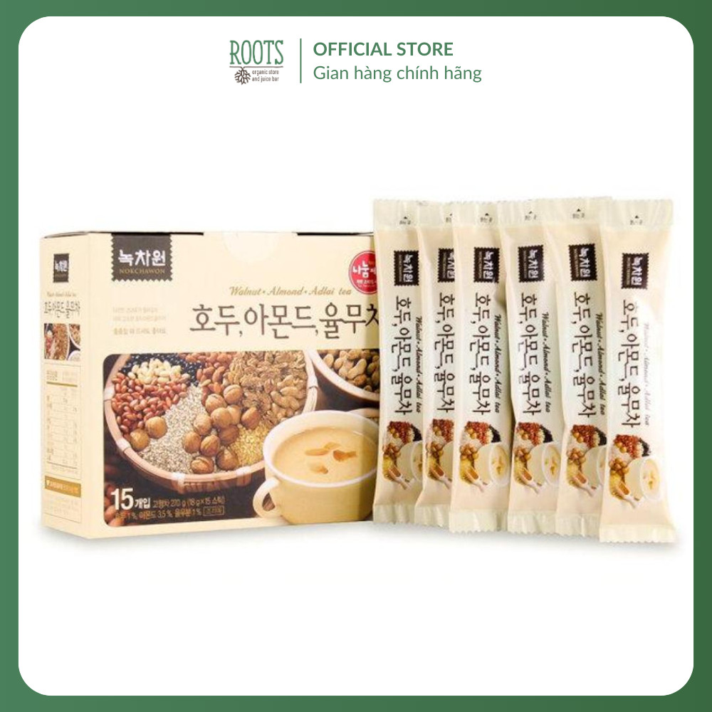 (Ship hỏa tốc) NOKCHAWON - Bột Ngũ Cốc Óc Chó, Hạnh Nhân & Ý Dĩ, Walnut, Almond, Adlai Tea, 15 Gói (