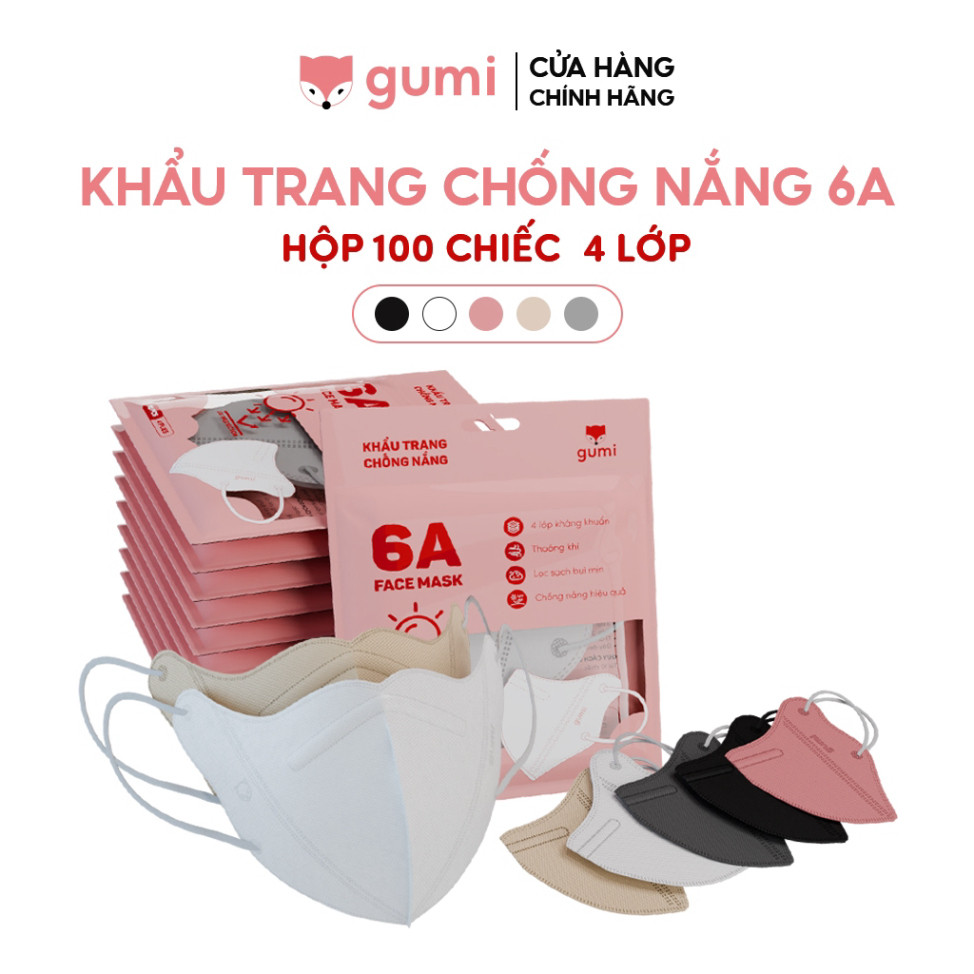 [100 CHIẾC] Khẩu trang chống nắng 6A Gumi Mask 4 lớp kháng khuẩn kiểu dáng thời trang